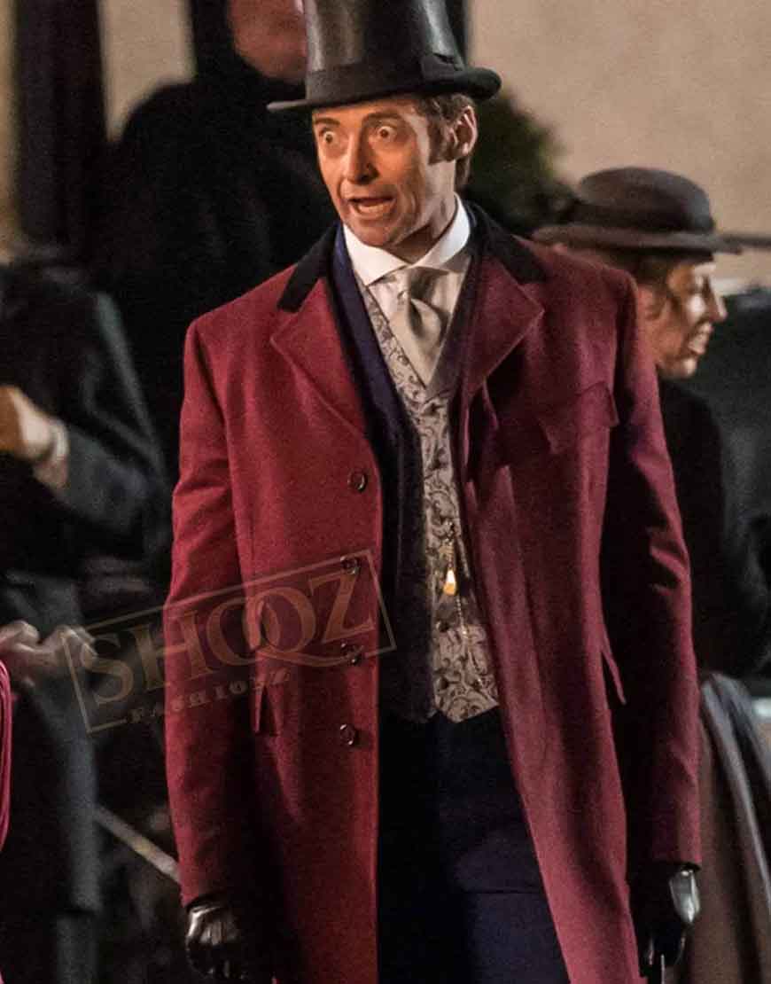 The Greatest Showman Hugh Jackman Red Trench Coat